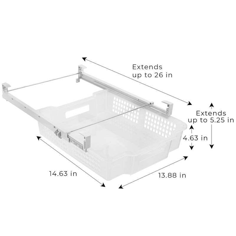 Smart Design Adjustable Pull Out Refrigerator Drawer - Extra Large - BPA Free Plastic - Holds 20 lbs - Extendable Sliding Fridge Bin, Freezer, Pantry Food Holder Storage Organizer - Kitchen - Clear - Image 4